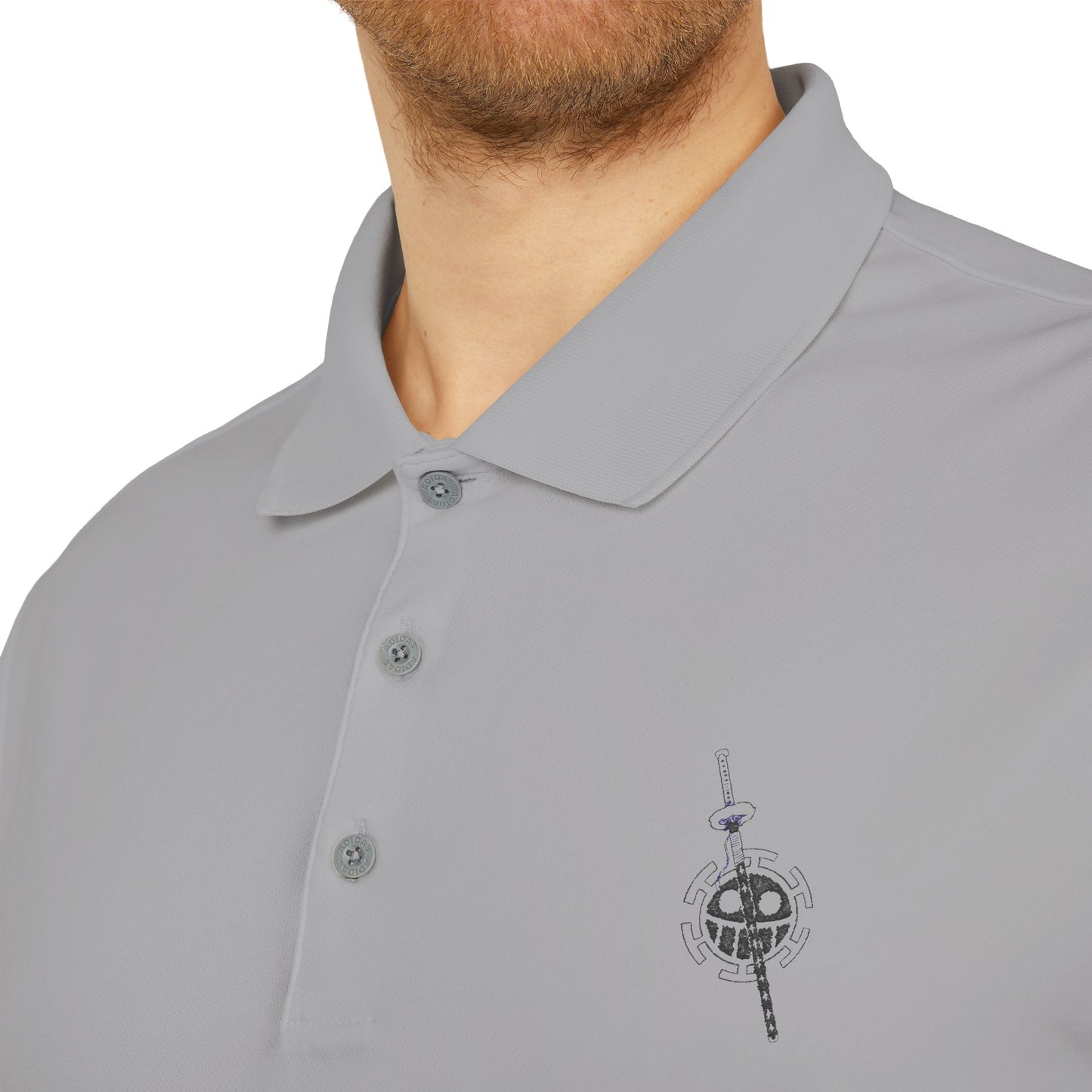 Polo Adidas® Brodé - Emblème Heart Pirate Trafalgar Law, Streetwear Minimaliste Manga, Cadeau Unisexe One Piece Printify