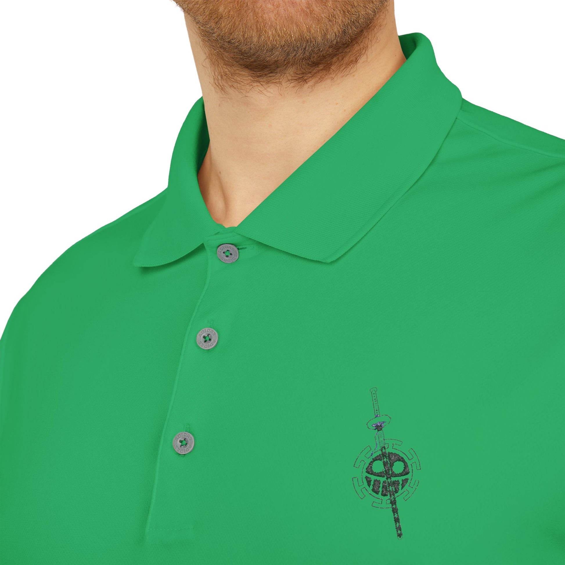 Polo Adidas® Brodé - Emblème Heart Pirate Trafalgar Law, Streetwear Minimaliste Manga, Cadeau Unisexe One Piece Printify
