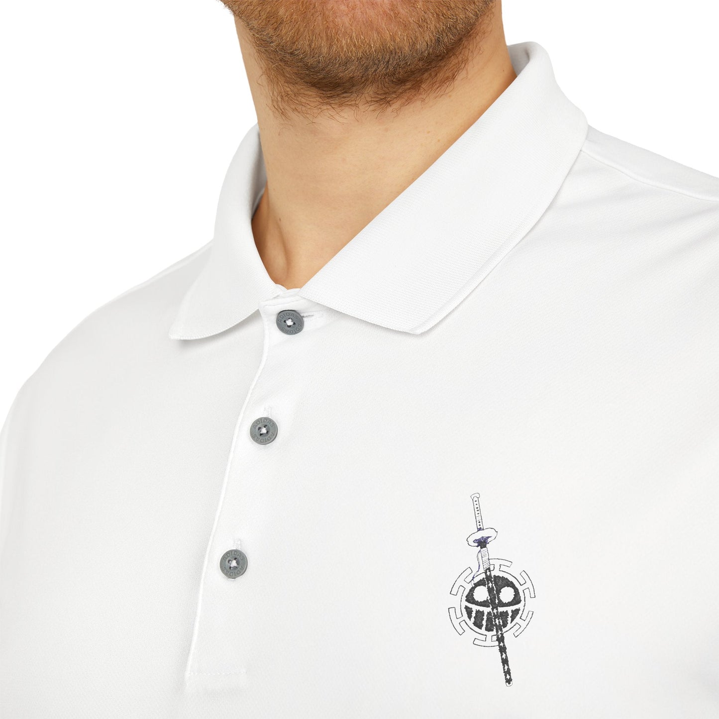 Polo Adidas® Brodé - Emblème Heart Pirate Trafalgar Law, Streetwear Minimaliste Manga, Cadeau Unisexe One Piece Printify