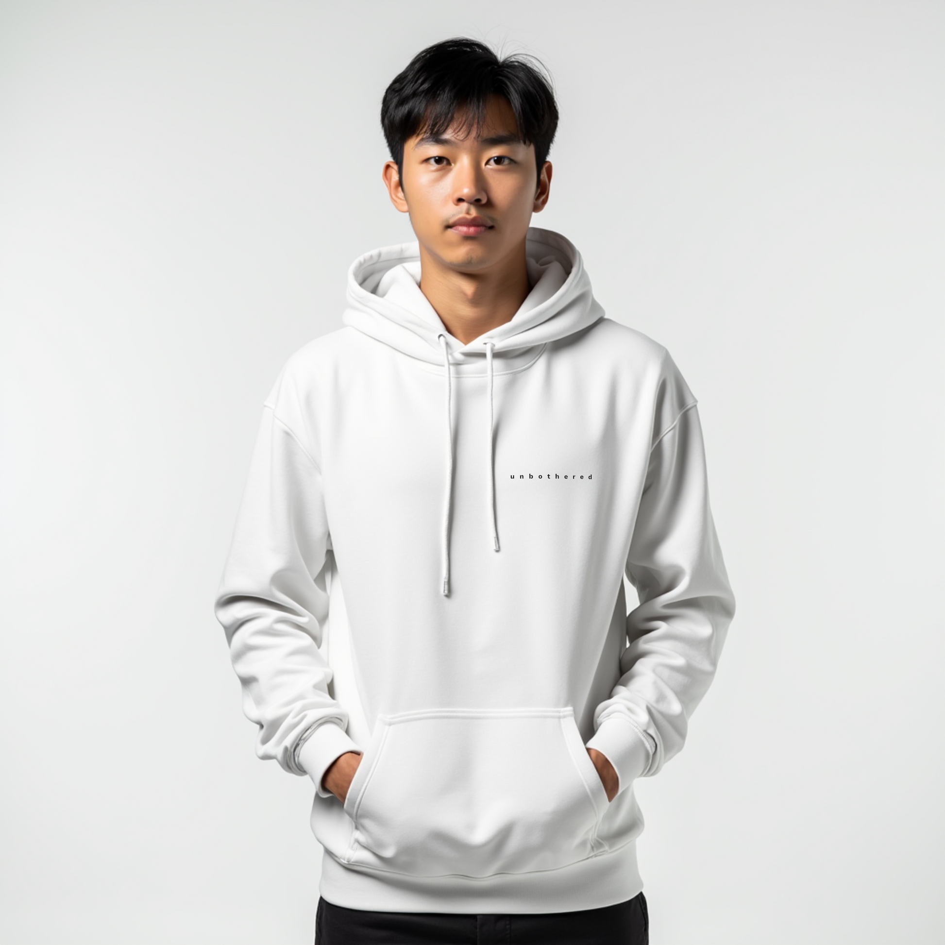 UNBOTHERED Essential Hoodie – Coupe intemporelle, confort quotidien, minimalisme affirmé Printify
