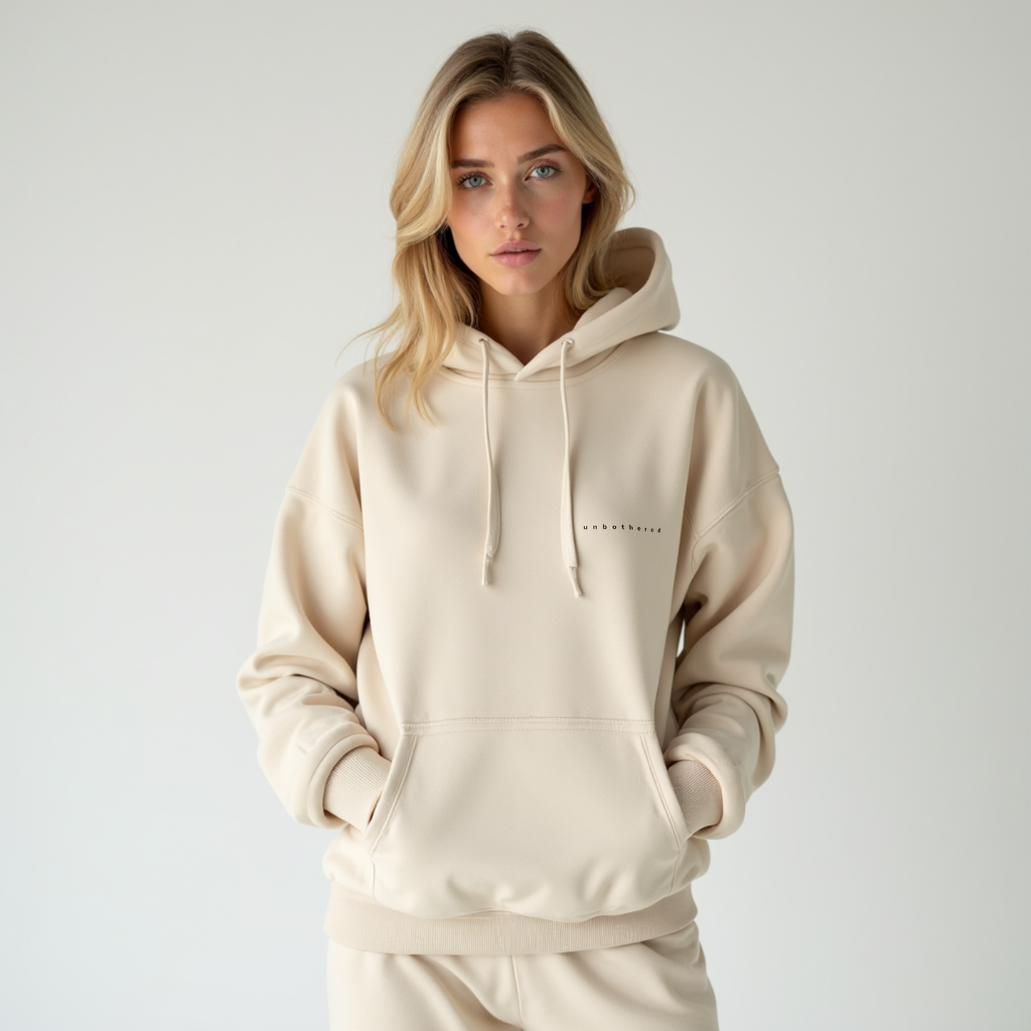 UNBOTHERED Essential Hoodie – Coupe intemporelle, confort quotidien, minimalisme affirmé Printify