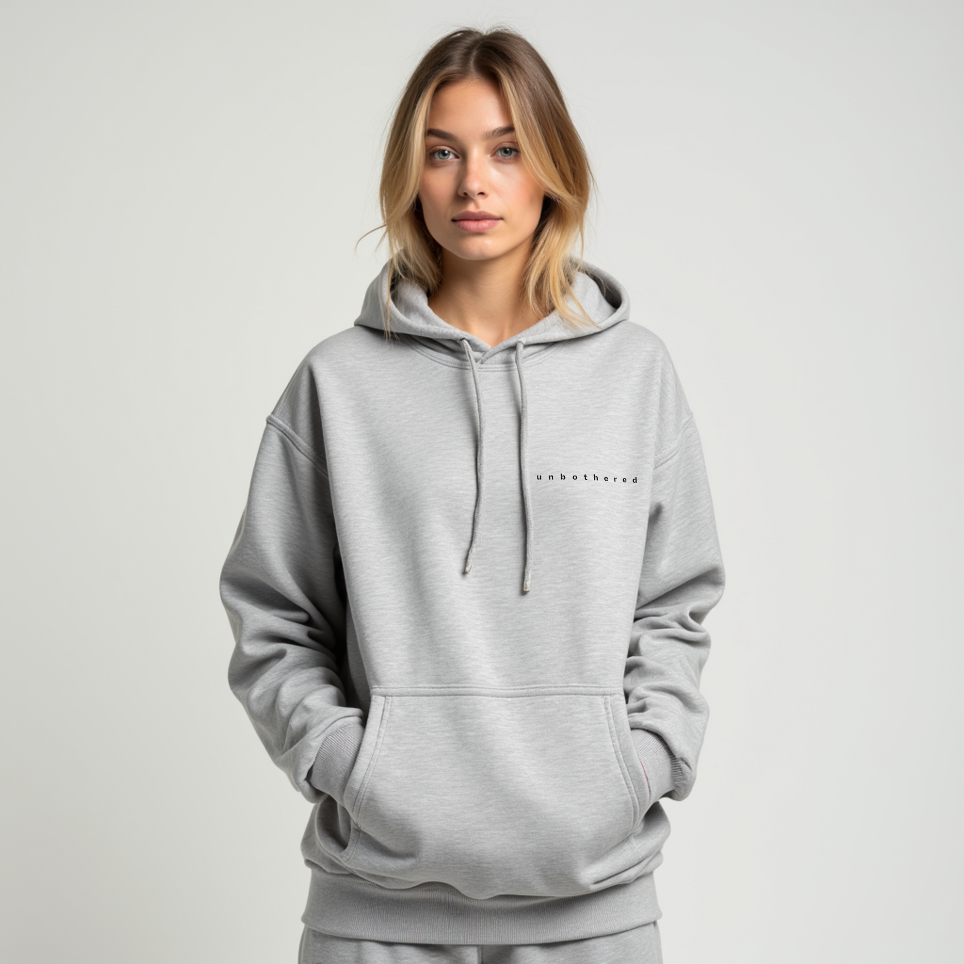 UNBOTHERED Essential Hoodie – Coupe intemporelle, confort quotidien, minimalisme affirmé Printify