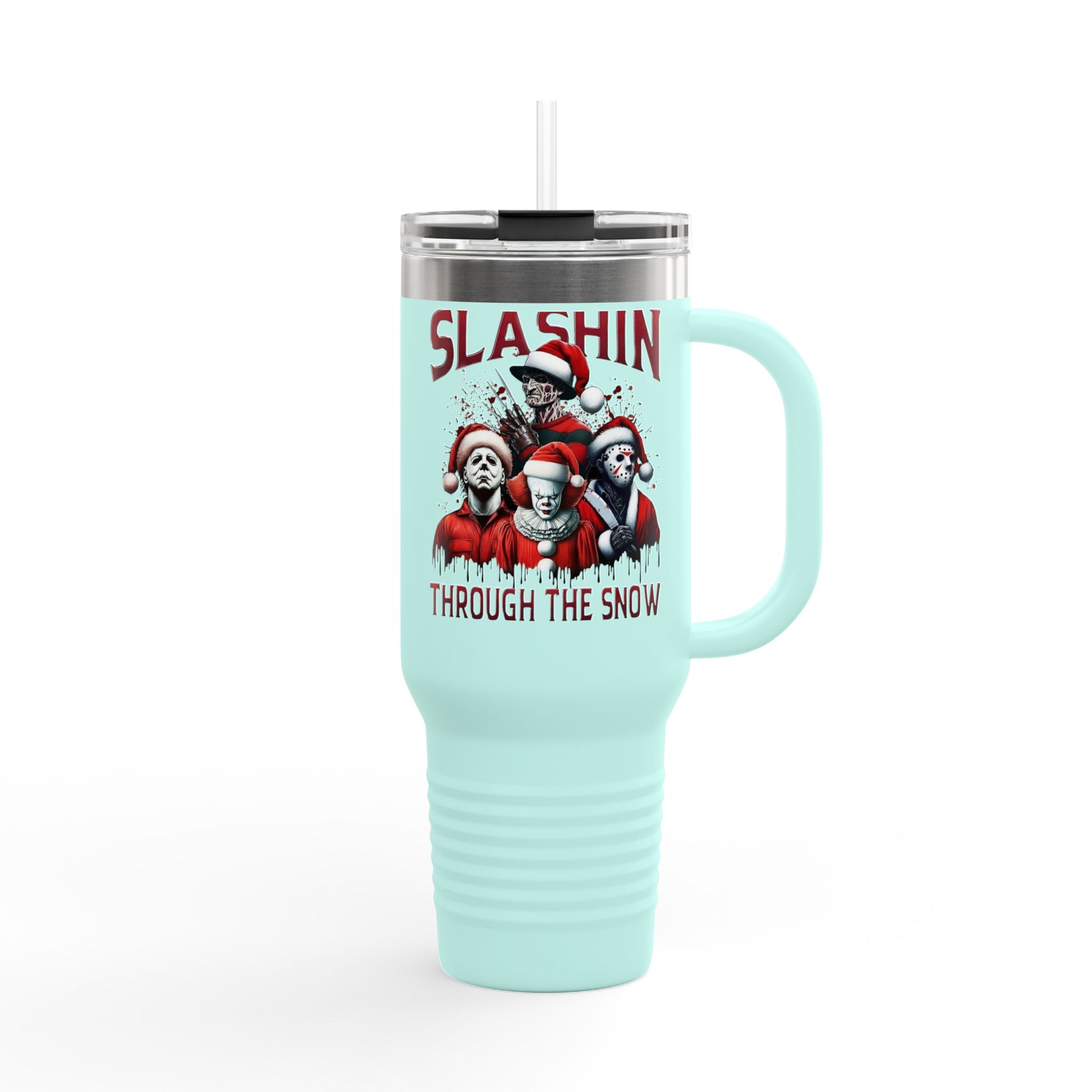 Travel Mug  "Slashin' Through the Snow" 40oz Insulated Christmas Tumbler Printify
