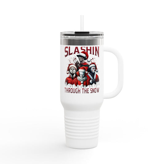 Travel Mug  "Slashin' Through the Snow" 40oz Insulated Christmas Tumbler Printify